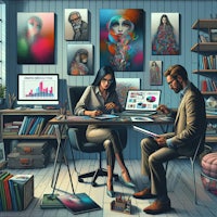 a man and woman sitting at a desk