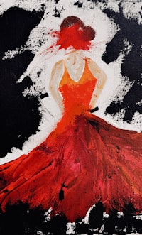 a painting of a woman in a red dress